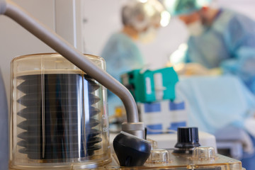Hospital. Surgeon operates in the operating room. Lung ventilator and medical devices in the operating room. Latest technology in medicine