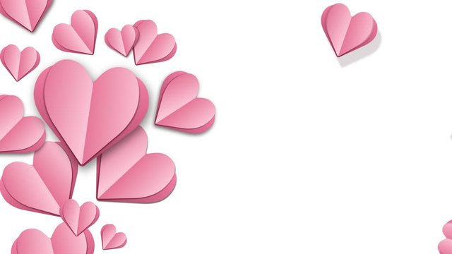 Beautiful pink paper hearts on white background. paper hearts valentine's day