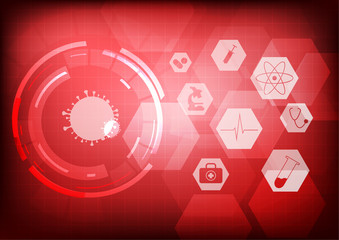Vector : Healthcare items with virus on red background