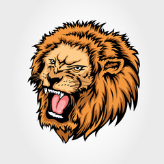 Angry lion head, vector mascot illustration 