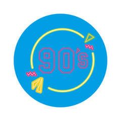 nineties sign retro style neon light vector illustration design