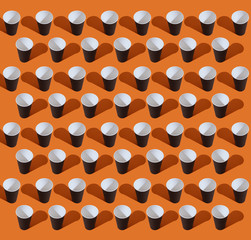 Seamless pattern of black paper coffee cup on colorful background.