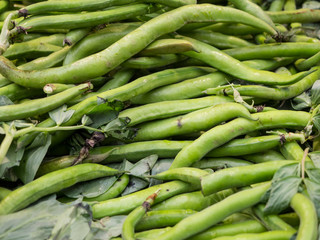 Group of raw green beans with peel