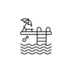 pool, swimming pool, summertime, ladder line icon on white background