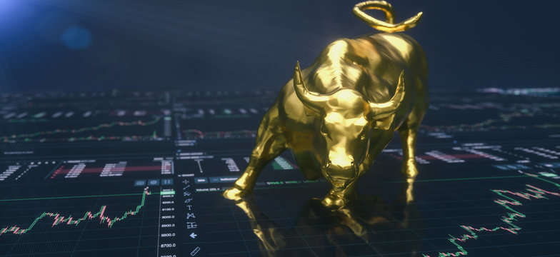 Wallstreet bull and bear on stock chart background. Stock exchange concept