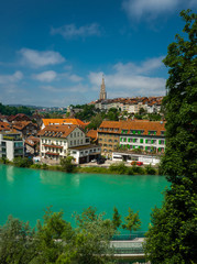 Fototapeta na wymiar View of Bern old city center with river Aare, Switzerland