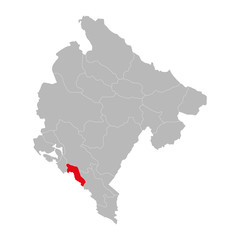 Budva province highlighted on montenegro map. Gray background.