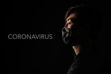 Concept of coronavirus quarantine. MERS Cov middle East respiratory syndrome coronavirus, Novel coronavirus 2019nCoV, Asian man with medical face mask