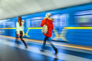 motion blur people at the metro station