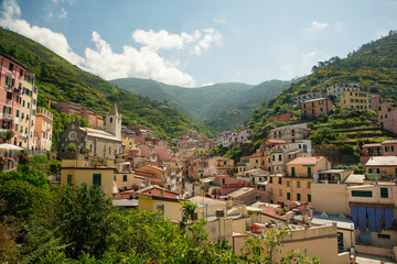 Fototapeta na wymiar Riomaggiore village, one of the five villages in Cinque Terre in Italy