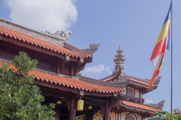  roof of an asian temple against the sky