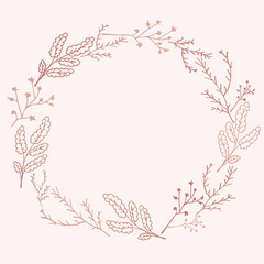  Round frame of hand-drawn vector flowers.