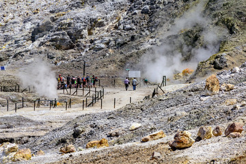 Solfatara di Pozzuoli (Napoli) panorama with people