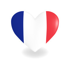 Volumetric France Heart on white background casts shadow, vector