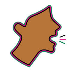 Screaming female profile with multi-colored contour. Vector illustration