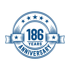 186 years logo design template. 186th anniversary vector and illustration.