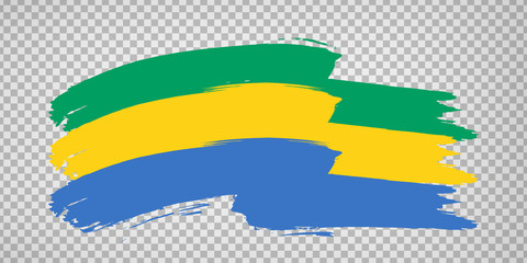 Flag of Gabon, brush stroke background.  Waving Flag of Gabon on tranparent backrgound for your web site design, logo, app, UI. Gabonese Republic. Africa. EPS10.