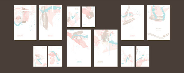 Pastel muted pale calm tones card templates set of invitations abstraction background lines