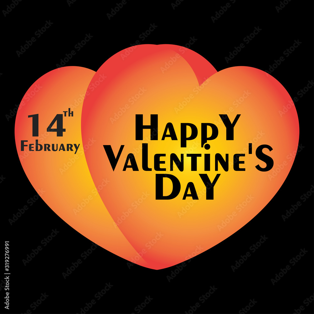 Sticker Happy Valentines Day Vector Lettering design on red and orange heart