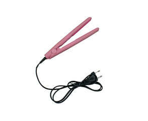 Obraz premium Ceramic hot electric tool for curls. Isolated hair pleat plating on white background. A hair volume beauty tool at the roots. Professional hair styler tool. Modern flatiron.