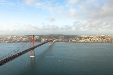 25 de Abril Bridge with Lisbon in the background