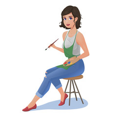 Fototapeta premium Woman artist with brush and paints