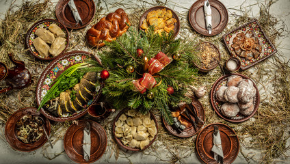 Fototapeta na wymiar Traditional food for Orthodox Christmas. Kutya - wheat porridge with nuts, raisins, honey, poppy seeds. Christmas traditional food in Ukraine