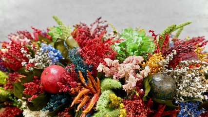 Colorful macro flower arrangement. Floral composition from exotic plants and flowers