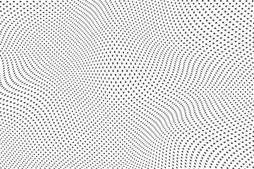 Halftone dots illustration. Half tone mosaic pixels wavy background.