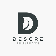 abstract Initial letters D logo design with leaf concept. Minimal font style negative space Letter D Logo for personal and corporate identity.- vector