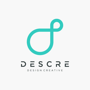 abstract Initial letters D with loop concept logo design. logo mono line concept. loops logotype, Circle shape, swirl spiral infinity logo symbol. Technology and digital connection. - VECTOR