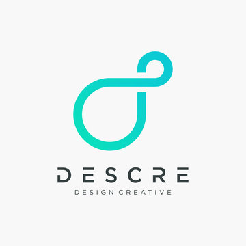 abstract Initial letters D with loop concept logo design. logo mono line concept. loops logotype, Circle shape, swirl spiral infinity logo symbol. Technology and digital connection. - VECTOR