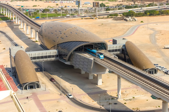 New Dubai Al Jadaf Metro Station, aerial photography of the UAE. Future style
