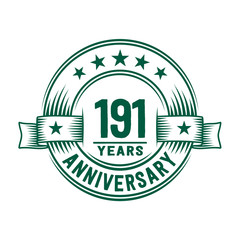 191 years logo design template. 191st anniversary vector and illustration.