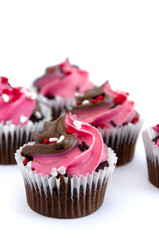 Pink and Brown Chocolate Muffins White Small Hearts for Party