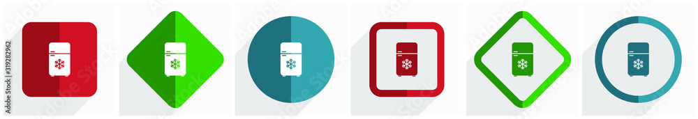 Aufkleber refrigerator, fridge, cooler icon set, flat design vector illustration in 6 options for webdesign an