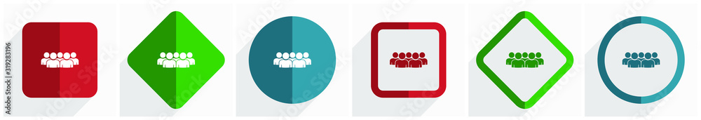 Poster group of people, team, teamwork icon set, flat design vector illustration in 6 options for webdesign