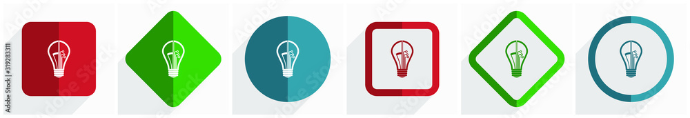 Poster creative, idea, bulb, circuit icon set, flat design vector illustration in 6 options for webdesign a
