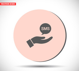 SMS in the hand icon , lorem ipsum Flat design
