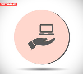 Notebook in hand icon , lorem ipsum Flat design