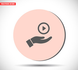 Play in the hand icon , lorem ipsum Flat design