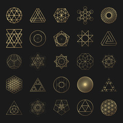 Sacred geometry golden vector design elements collection - obrazy, fototapety, plakaty