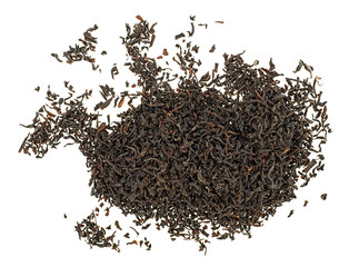 Dry tea leaves isolated on a white background.top view.
