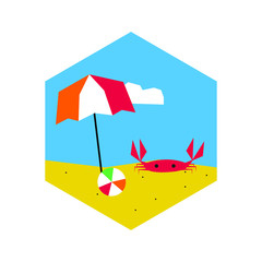 beach illustration crab umbrella ball funny parasol