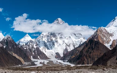 Papier Peint photo autocollant K2 Vue du K2, la deuxième plus haute montagne du monde avec le glacier supérieur du Baltoro, au Pakistan