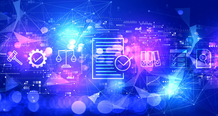 Compliance concept with technology blurred abstract light background