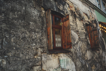 Old streets of Lviv. Austrian architecture. City details. The atmosphere of Leopolis.