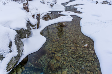 Clear water in a mountain stream in the winter.