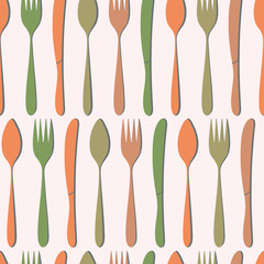 Seamless pattern. Silhouettes Of Cutlery. Horizontal strips of spoons forks and knives.Kitchen utensils.