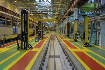 Inside the Mitino electric depot for the maintenance and repair of passenger trains and cars of the city metro. Moscow, Russia